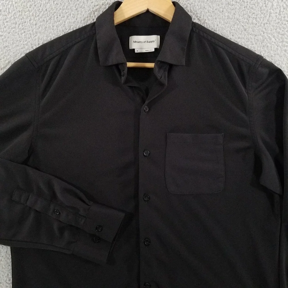Ministry Of Supply Shirt Mens Medium Black Performance Knit Button Long Sleeve
